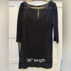 Laundry By Shelli Segal Black Crochet Long Sleeve Shift Dress